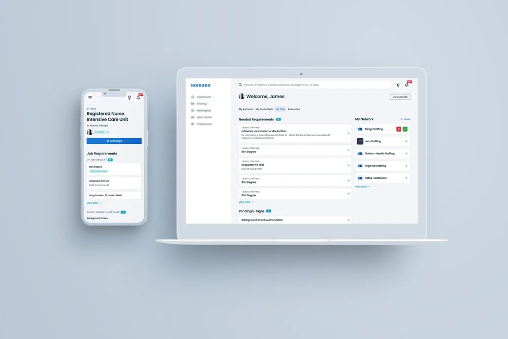 Kamana healthcare credentialing platform presented on mobile and desktop